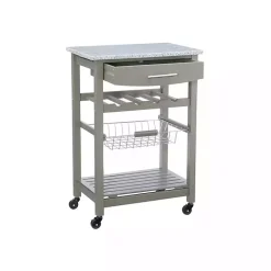 Warm Gray Rolling Kitchen Cart with Granite Top