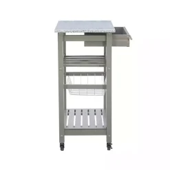 Warm Gray Rolling Kitchen Cart with Granite Top
