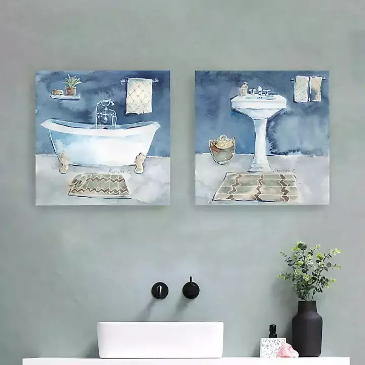Watercolor Bathroom Canvas Art Prints, Set of 2