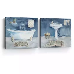 Watercolor Bathroom Canvas Art Prints, Set of 2