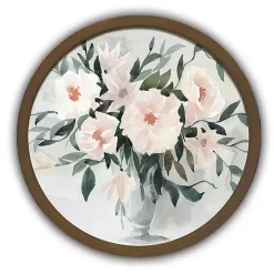 Watercolor Bouquet Round Brown Framed Art Print