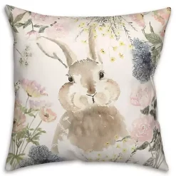 Watercolor Bunny and Flowers Pillow