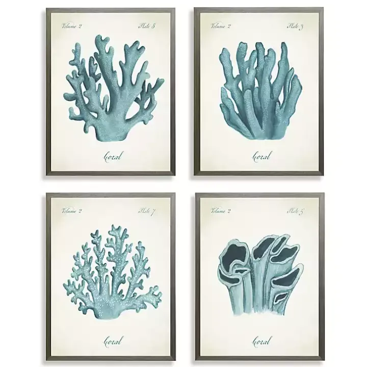 Watercolor Coral Gray Framed Art Prints, Set of 4