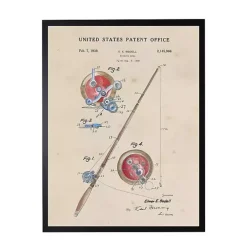 Watercolor Fishing Rod Patent Framed Art Print