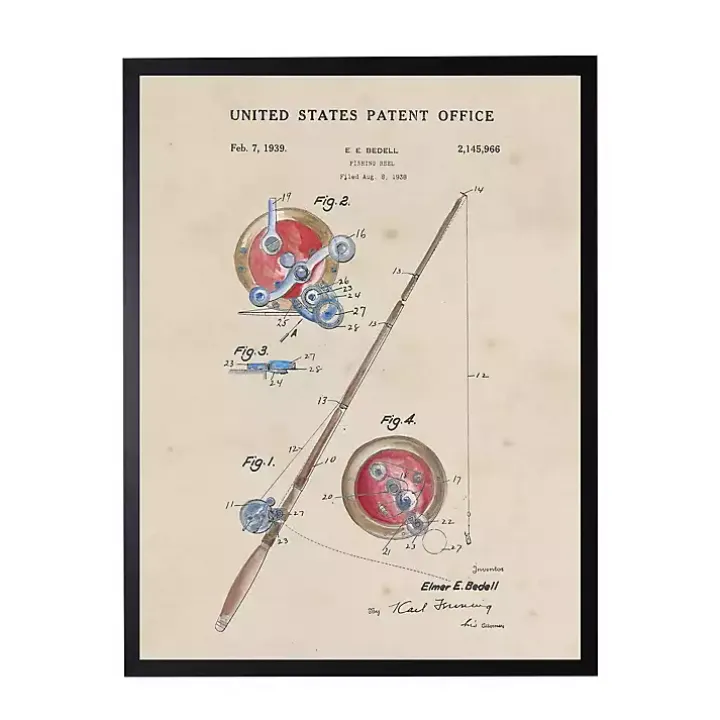 Watercolor Fishing Rod Patent Framed Art Print