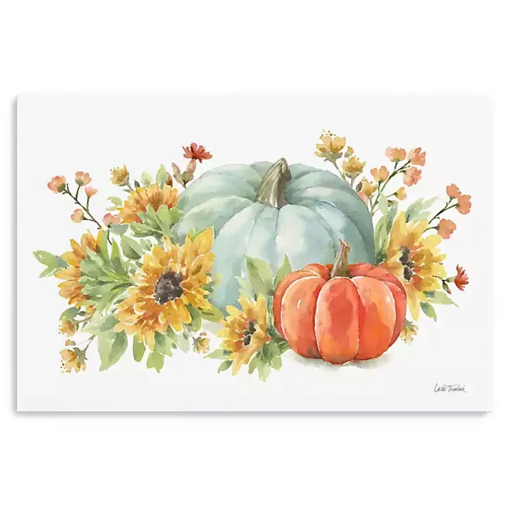 Watercolor Floral Pumpkins Canvas Print, 24x16 in.