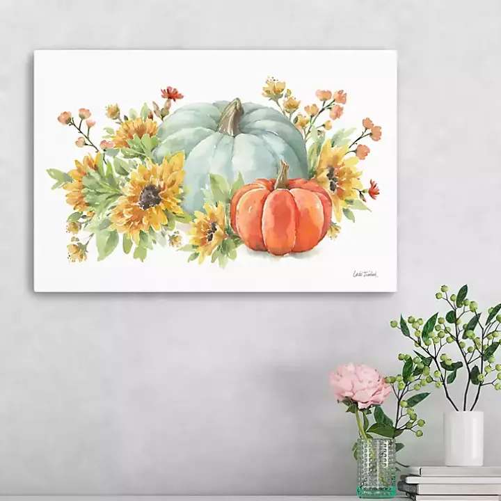 Watercolor Floral Pumpkins Canvas Print, 24x16 in.