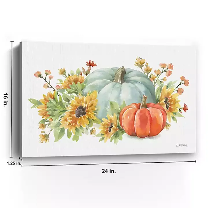 Watercolor Floral Pumpkins Canvas Print, 24x16 in.