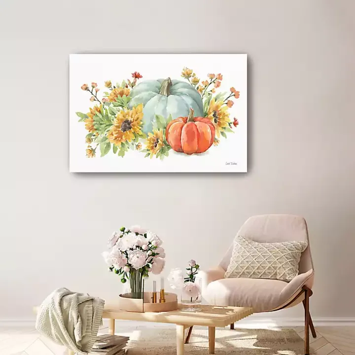 Watercolor Floral Pumpkins Canvas Print, 36x24 in.
