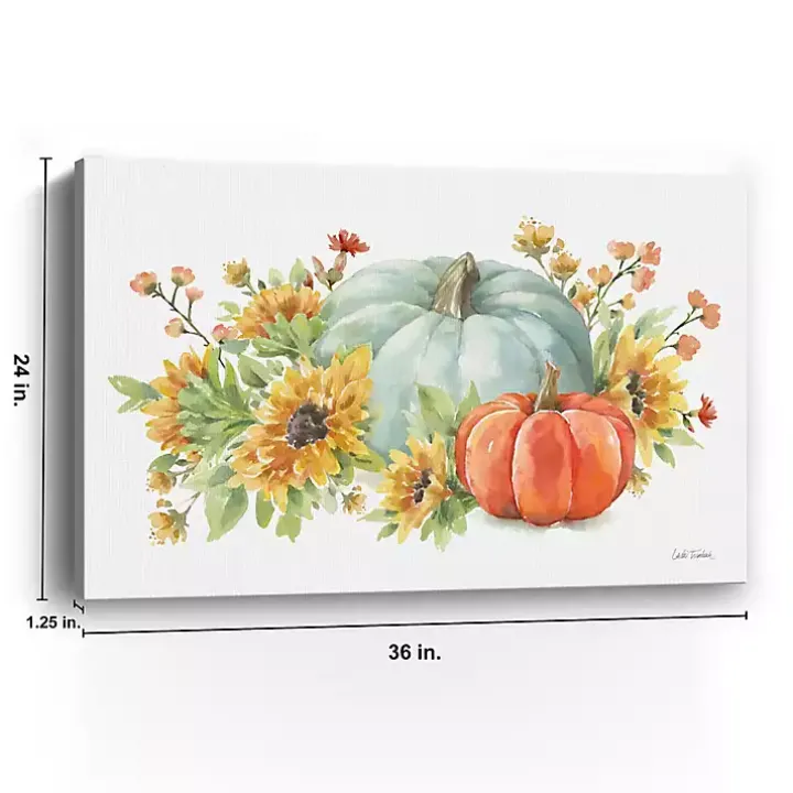 Watercolor Floral Pumpkins Canvas Print, 36x24 in.