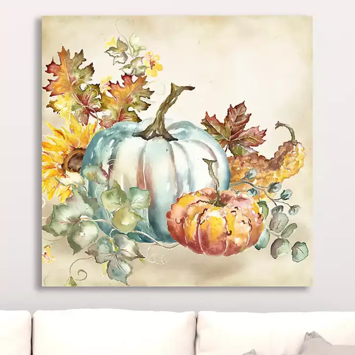 Watercolor Harvest Pumpkins Canvas Art Print