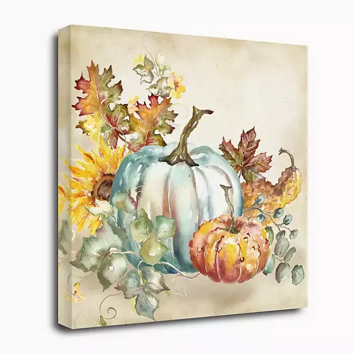 Watercolor Harvest Pumpkins Canvas Art Print