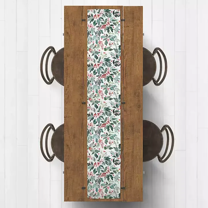 Watercolor Holly Table Runner, 72 in.