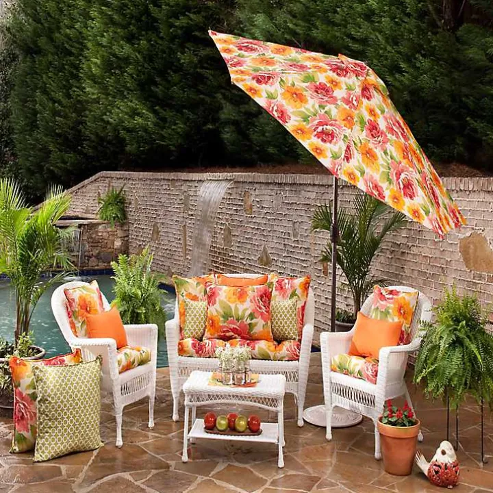 Watercolor Primrose Outdoor Settee Cushion
