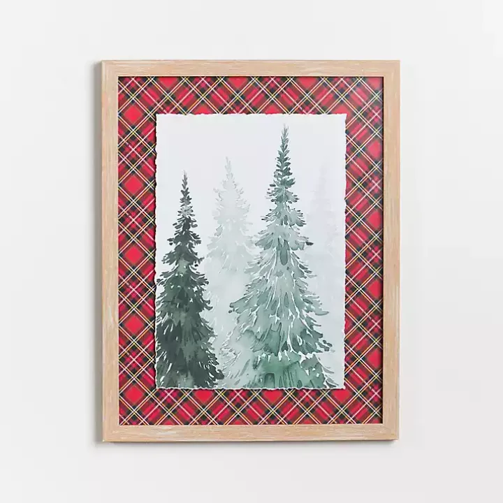 Watercolor Trees and Red Plaid Framed Art Print