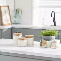 Weathered Ivory Jars with Wooden Lids, Set of 3