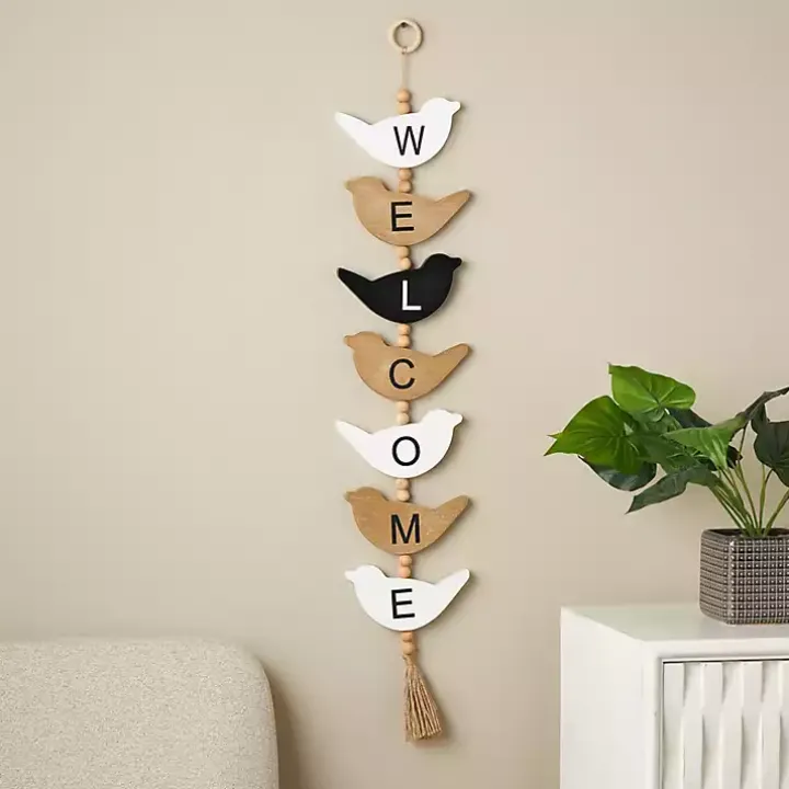 Welcome Bird Shaped Wood Wall Sign