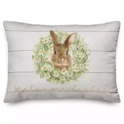 Welcome Easter Bunny Wreath Outdoor Throw Pillow