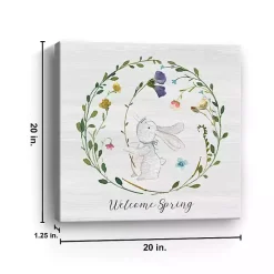 Welcome Spring Bunny Wreath Canvas Art Print