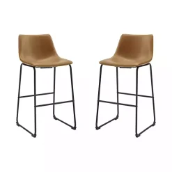 Whiskey Brown Faux Leather Bar Stools, Set of 2