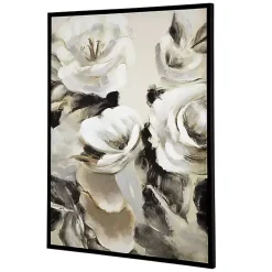 White & Gray Garden Flowers Framed Canvas Print