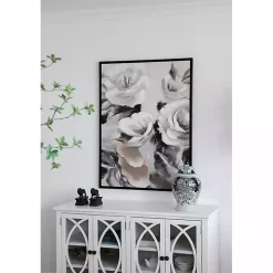 White & Gray Garden Flowers Framed Canvas Print
