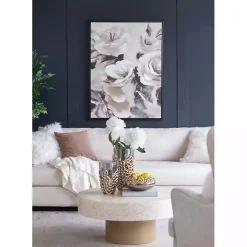 White & Gray Garden Flowers Framed Canvas Print