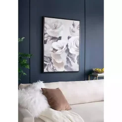 White & Gray Garden Flowers Framed Canvas Print