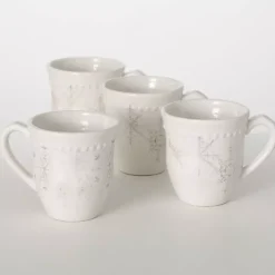 White & Silver Snowflake Christmas Mugs, Set of 4