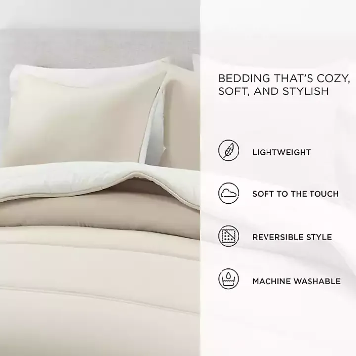 White & Tan Reversible 3-pc. King Comforter Set