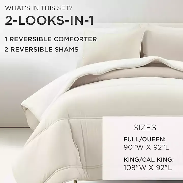 White & Tan Reversible 3-pc. King Comforter Set