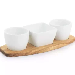 White Acacia Wood Base 4-pc. Tidbit Dish Set