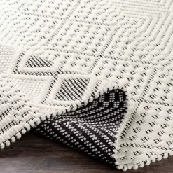 White and Black Diamond Tassel Wool Area Rug, 8x10