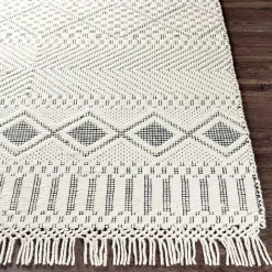 White and Black Diamond Tassel Wool Area Rug, 8x10