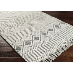 White and Black Diamond Tassel Wool Area Rug, 8x10