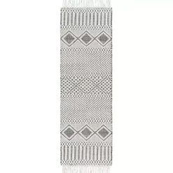 White and Black Diamond Tassel Wool Runner, 2x8