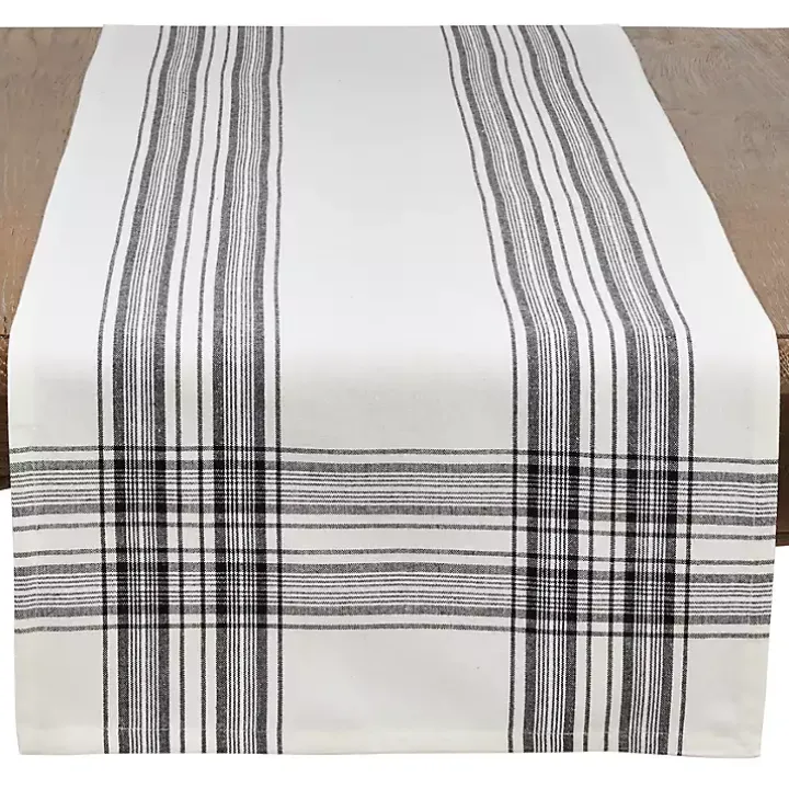 White and Black Plaid Cotton Table Runner