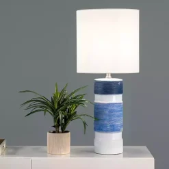 White and Blue Large Stripe Table Lamp