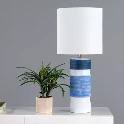 White and Blue Large Stripe Table Lamp