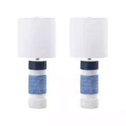 White and Blue Large Stripe Table Lamp