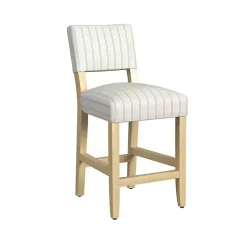White and Blue Striped Natural Counter Stool