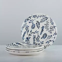White and Blue Vines Salad Plates, Set of 4