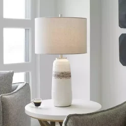 White and Brown Distressed Stripe Table Lamp