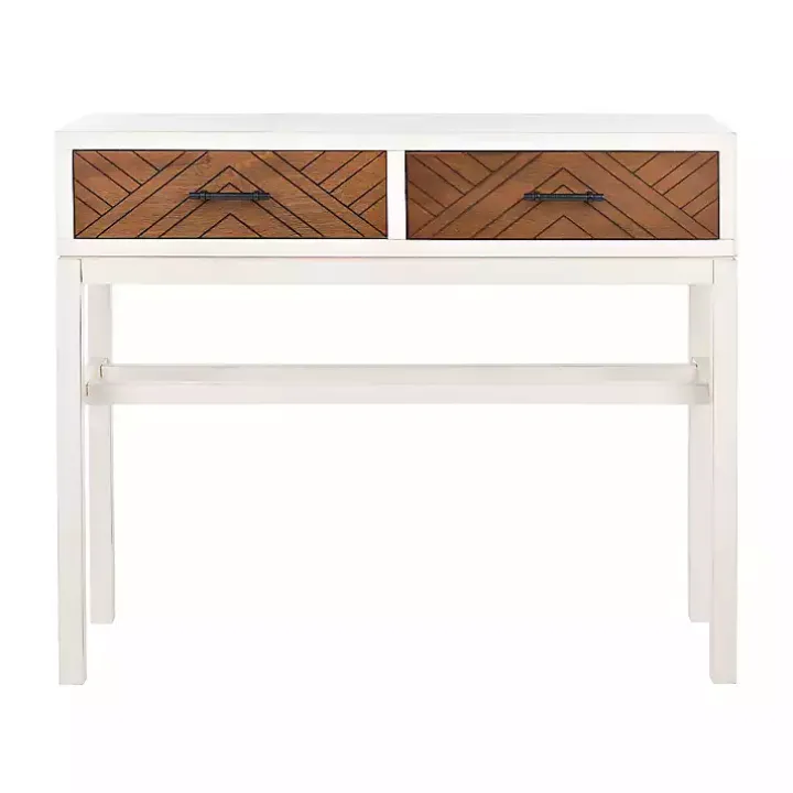 White and Brown Herringbone Console Table