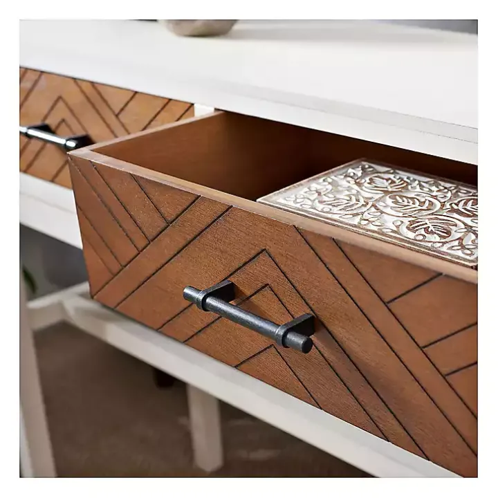 White and Brown Herringbone Console Table