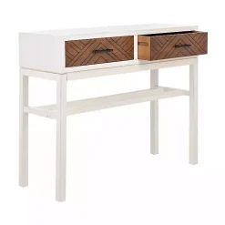 White and Brown Herringbone Console Table