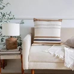 White and Brown Striped Pillow