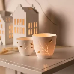 White and Gold Bird Medium Tealight Candle Holder