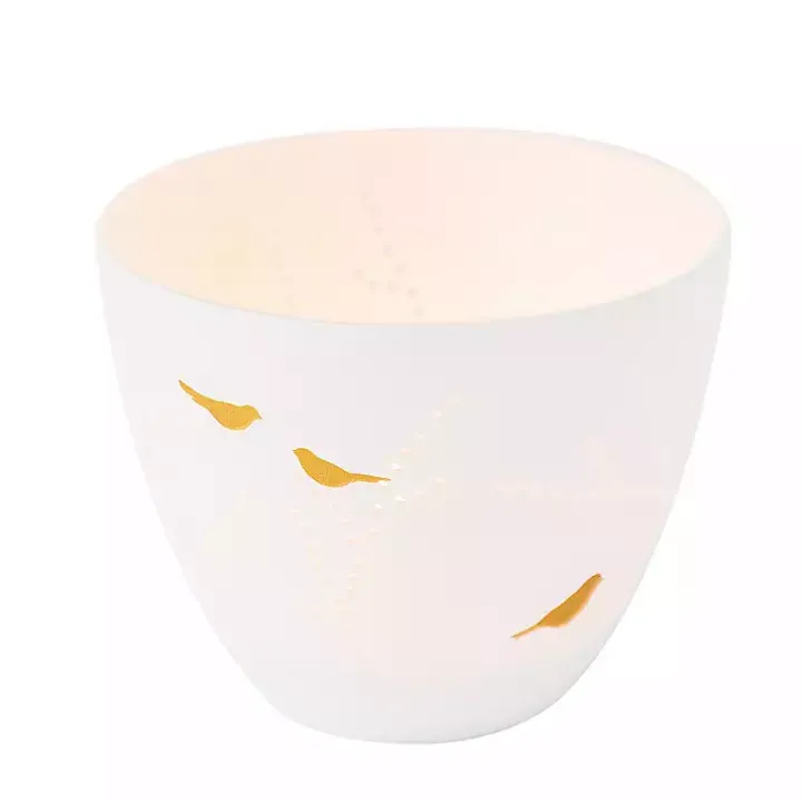 White and Gold Bird Small Tealight Candle Holder
