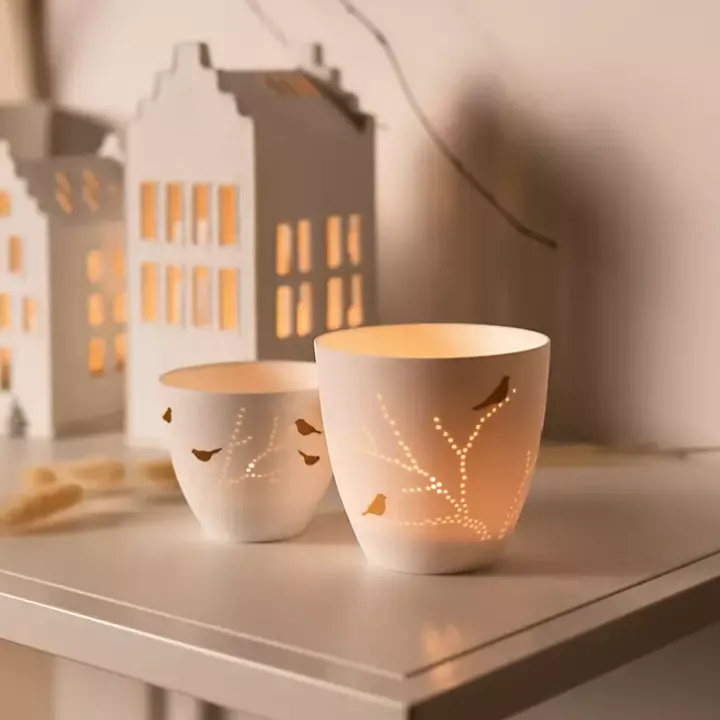 White and Gold Bird Small Tealight Candle Holder